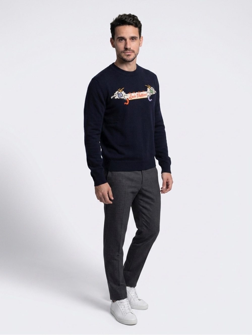 Louis Vuitton x Nigo crew-neck cashmere sweater  jacquard dragon graphic across